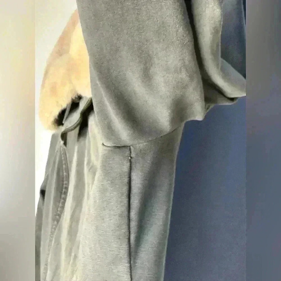 Anthropologie Marrakech Faux Fur Aviator Moto Jacket | Olive Grey | Size M - Picture 8 of 16